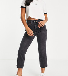 Черные выбеленные джинсы из органического хлопка с прямыми штанинами и необработанным краем Topshop Petite-Черный цвет