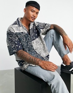 Oversized-рубашка прямого кроя с принтом пейсли в стиле пэчворк ASOS DESIGN-Серый
