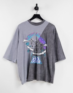 Футболка в стиле oversized и колор блок серого и черного цвета с принтом скелетов ASOS DESIGN-Разноцветный