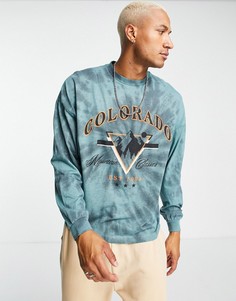 Oversized-лонгслив с принтом тай-дай и надписью "Colorado" ASOS DESIGN-Голубой