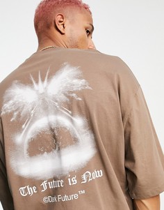 Коричневая oversized-футболка с графическим принтом в виде планеты на груди ASOS Dark Future-Коричневый цвет
