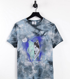 Укороченная футболка винтажного кроя с дизайном тай-дай и принтом волка COLLUSION-Голубой