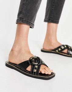 Черные сандалии с металлическим колечком River Island-Черный цвет