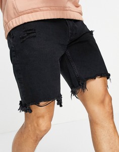 Рваные джинсовые шорты черного цвета Bershka-Черный