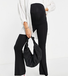 Черные расклешенные брюки с посадкой над животом ASOS DESIGN Maternity-Черный цвет