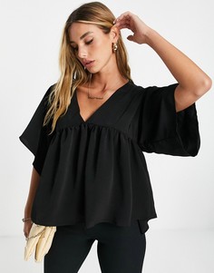 Свободный топ черного цвета с V-образным вырезом ASOS DESIGN-Черный цвет