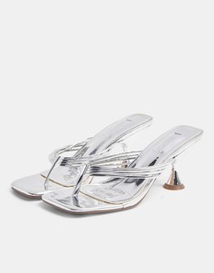 Серебристые сандалии на каблуке-рюмочке с перемычкой между пальцами Topshop-Серебристый