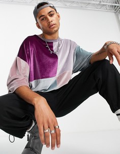 Велюровая oversized-футболка в стиле колор блок ASOS DESIGN-Разноцветный