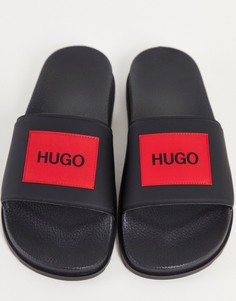 Черные шлепанцы с контрастным логотипом HUGO Match-Черный цвет