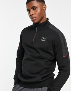 Свитшот черного и красного цветов с короткой молнией Puma CLSX-Черный цвет