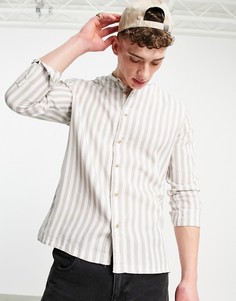 Рубашка песочного цвета из льна Bershka-Светло-бежевый