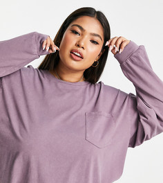 Фиолетовый выбеленный топ в стиле oversized с карманом ASOS DESIGN Curve-Зеленый цвет