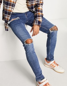 Выбеленные синие рваные джинсы скинни ASOS DESIGN-Голубой