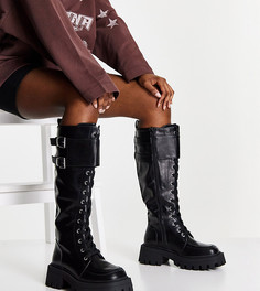 Черные массивные ботфорты для широкой стопы, на шнуровке ASOS DESIGN Wide Fit Cranberry-Черный цвет
