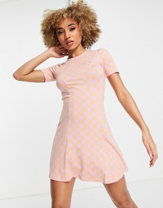 Чайное платье мини с сиреневым и оранжевым шахматным принтом в клетку ASOS DESIGN-Разноцветный
