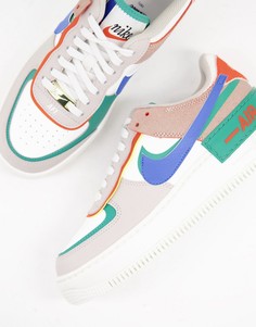 Светло-бежевые/синие кроссовки Nike Air Force 1 Shadow-Белый