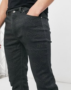 Зауженные джинсы из денима с леопардовым принтом в тон изделия WESC Leopard Camo Alessandro-Черный цвет