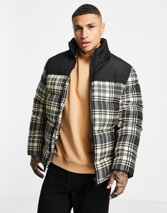 Пуховик в клетку с контрастной вставкой ASOS DESIGN-Черный цвет