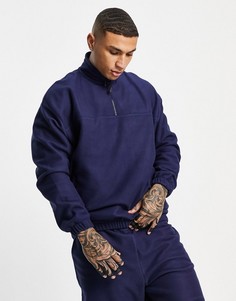Флисовый oversized-свитшот с короткой молнией от комплекта ASOS DESIGN-Темно-синий