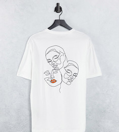 Белая oversized-футболка с графическим принтом лиц на спине из смесового органического хлопка Selected Homme – эксклюзивно для ASOS-Белый