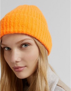 Шапка-бини из толстой пряжи ярко-оранжевого цвета Bershka-Оранжевый цвет