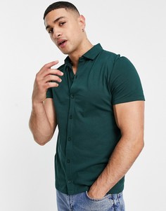 Зеленая трикотажная рубашка из органического хлопка на пуговицах ASOS DESIGN-Зеленый цвет