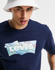 Темно-синяя футболка с крупным принтом логотипа в форме крыла летучей мыши Levis-Темно-синий Levis®