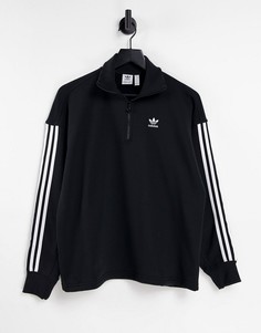 Черный свитшот с короткой молнией и тремя полосками adidas Originals adicolor-Черный цвет