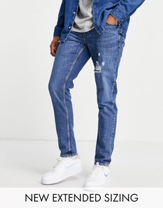 Темно-синие узкие джинсы с потертостями ASOS DESIGN-Голубой