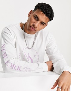 Белый oversize-лонгслив с принтом "NY" New Look