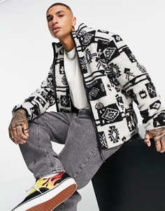 Флисовая куртка из искусственного меха с жаккардовым узором Topman-Серый