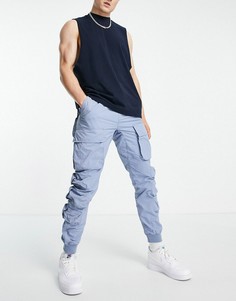 Синие свободные брюки карго из нейлона с несколькими карманами Topman-Голубой