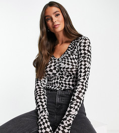 Кардиган на пуговицах из сетки в черную клетку Topshop Tall-Черный цвет