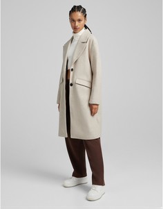 Классическое кремовое пальто Bershka-Белый