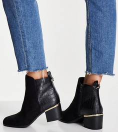 Черные ботинки для широкой стопы на блочном каблуке с металлической отделкой New Look-Черный цвет