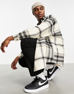 Очень свободная oversized-рубашка нейтрального цвета в крупную клетку ASOS DESIGN-Светло-бежевый цвет