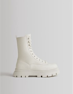 Белые ботинки на шнуровке Bershka-Белый