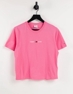 Розовая футболка с короткими рукавами и логотипом-флагом Tommy Jeans-Розовый цвет