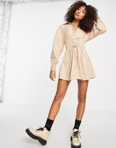 Бежевое платье с корсетной отделкой и завязкой Bershka-Светло-бежевый цвет