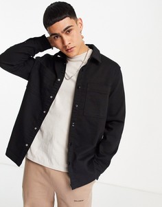 Черная рубашка навыпуск Bershka-Черный цвет