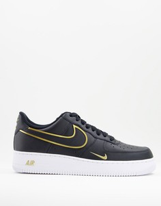 Черные кроссовки с золотистой отделкой Nike Air Force 1 07 LV8-Черный цвет