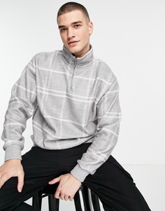 Серый свитшот с короткой молнией в крупную клетку Topman