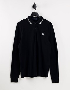 Черная футболка-поло с контрастной окантовкой и длинными рукавами Fred Perry-Черный цвет