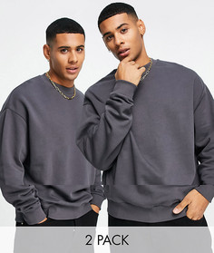 Набор из 2 черных выбеленных свитшотов в стиле oversized ASOS DESIGN-Черный цвет
