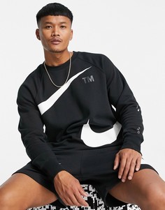 Черный флисовый свитшот с логотипом-галочкой Nike-Черный цвет