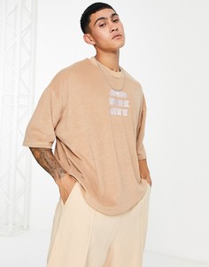 Бежевая oversized-футболка из махровой ткани с вышивкой "New York City" ASOS DESIGN-Светло-бежевый цвет