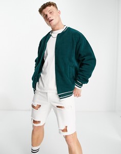 Насыщенно-зеленая университетская куртка из флиса в стиле oversized ASOS DESIGN-Зеленый цвет