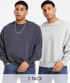 Набор из 2 свитшотов серого и выбеленного черного цветов в стиле oversized ASOS DESIGN-Разноцветный