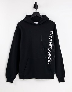 Худи черного цвета с вертикальным логотипом-монограммой Calvin Klein Jeans-Черный цвет