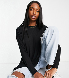 Черный лонгслив в рубчик с разрезами по бокам ASOS DESIGN Tall-Черный цвет